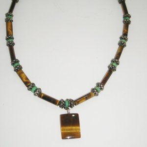 Men's Hand Crafted Tigers Eye Turquoise 22" Beaded Necklace Magnetic Closure